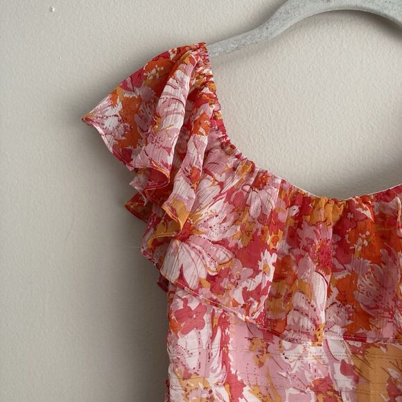 Fortunate One Womens Floral Print Ruched Off Shoulder Dress Pink Size Small - Picture 3 of 12